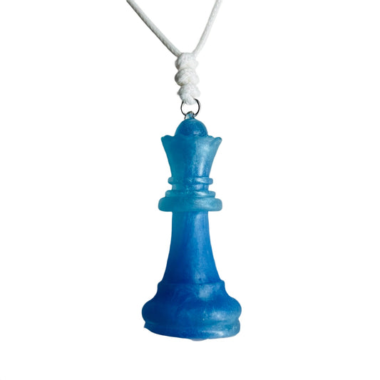 Shinning Blue Queen - Handmade Resin Chess Necklace