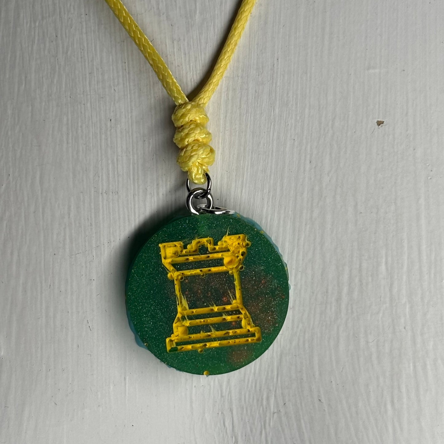 Green Crystal Rook - Handmade Resin Chess Necklace