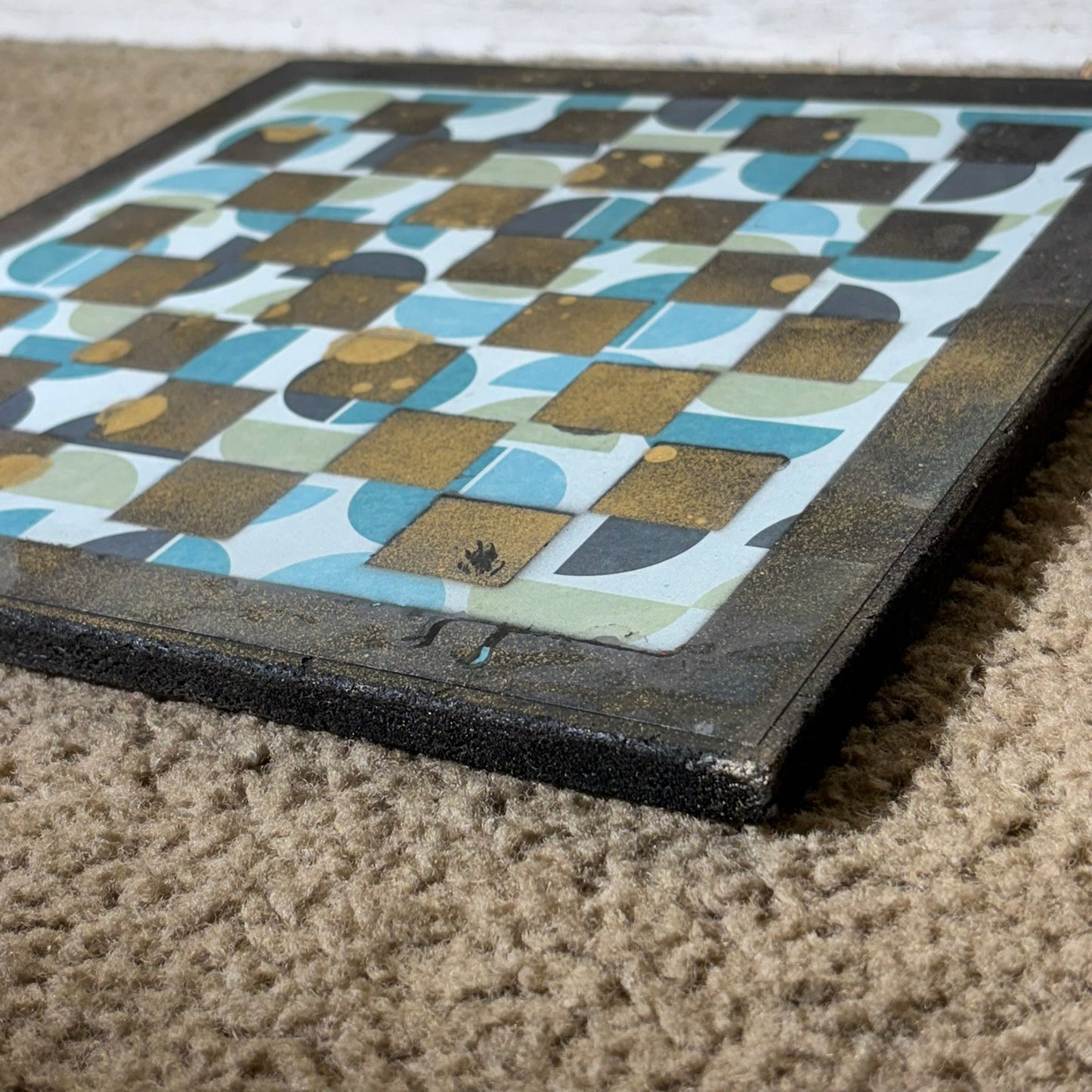 Aqua Blue Gold - Scrapbook Chess Board