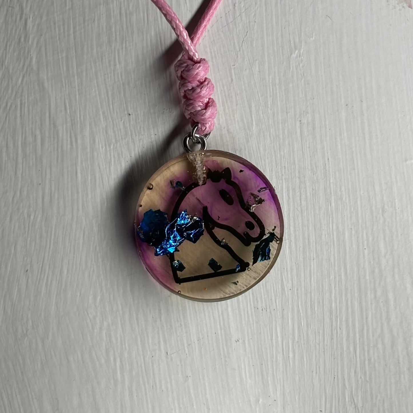 Pink Burst Knight - Handmade Resin Chess Necklace