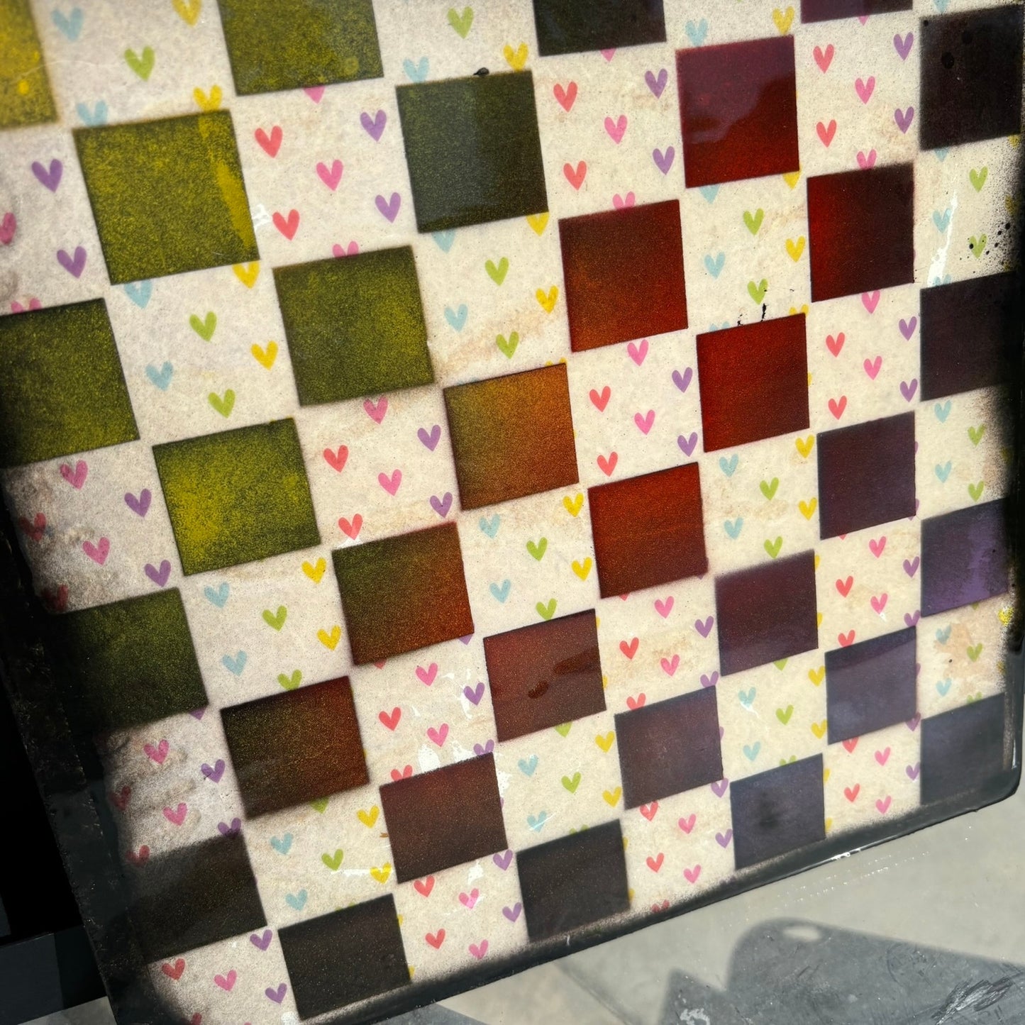 Colorful Hearts - Resin Coated Chess Board