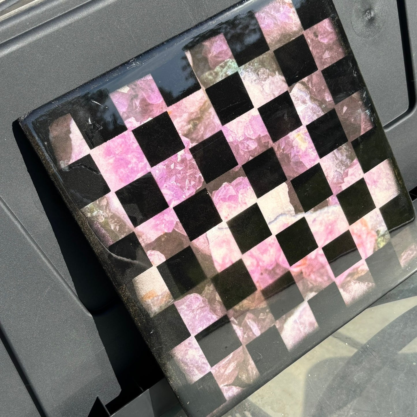 Pink Crystals - Resin Coated Chess Board