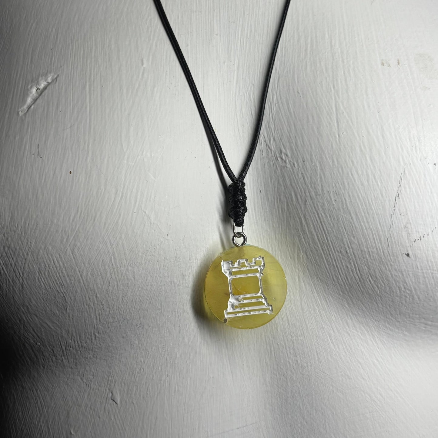 Bright Yellow Rook - Handmade Resin Chess Necklace