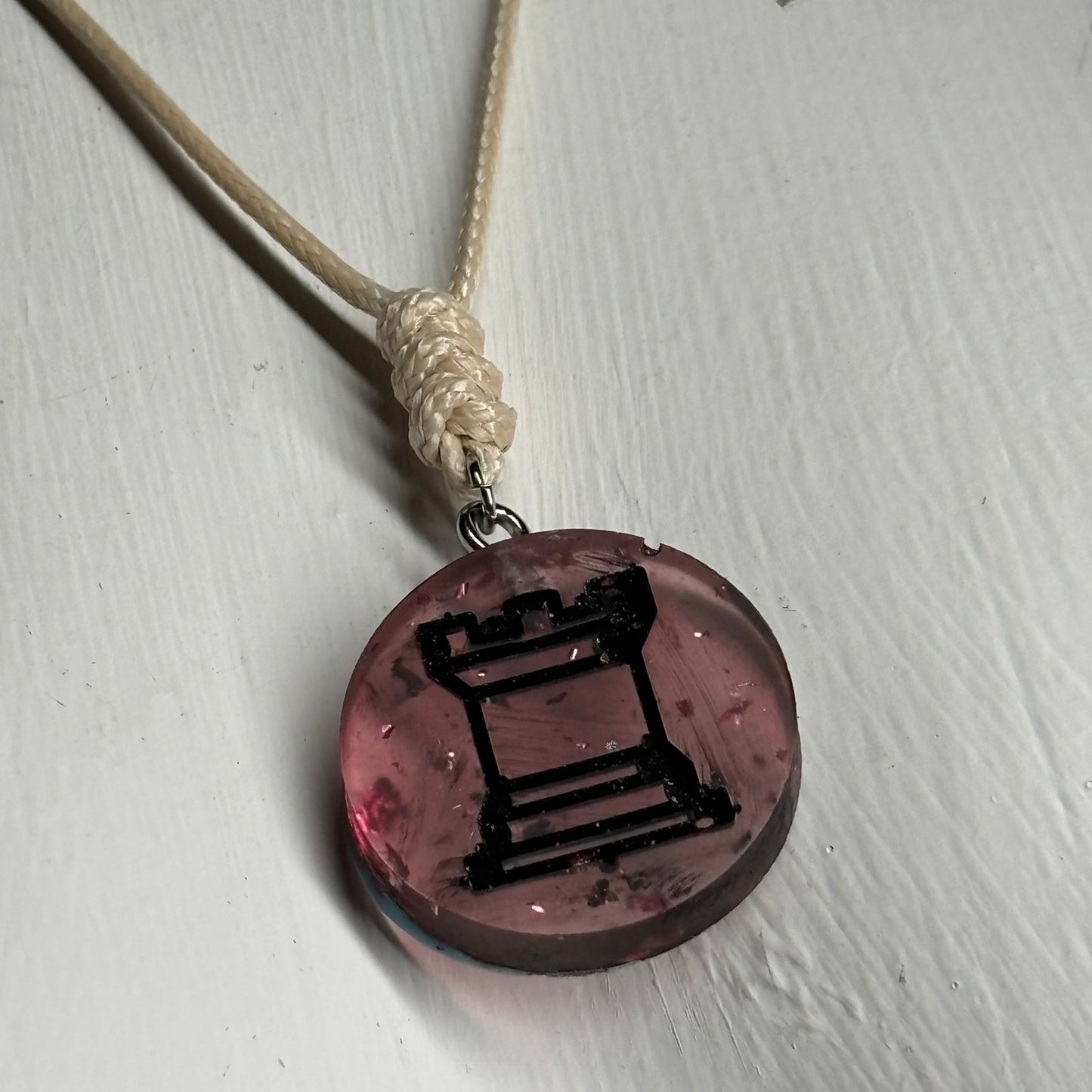 Violet Cream Rook - Handmade Resin Chess Necklace