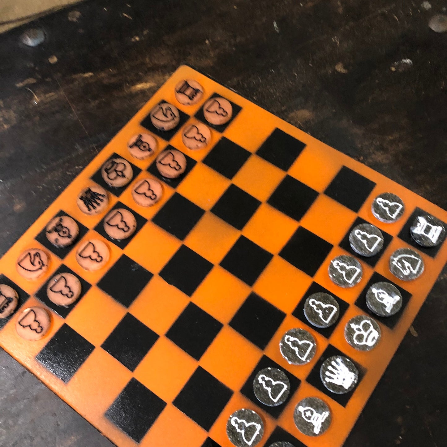 Orange & Black - Painted Chess Set