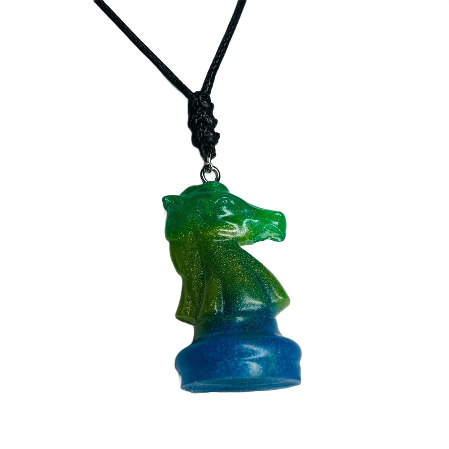 Green & Blue Knight - Handmade Resin Chess Necklace