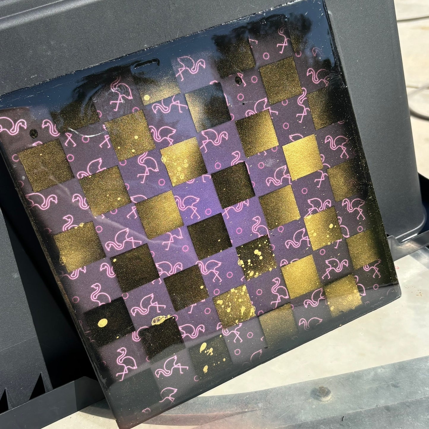 Golden Flamingo - Resin Coated Chess Board