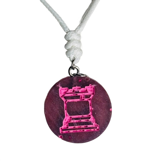 Pink Print Rook - Handmade Resin Chess Necklace