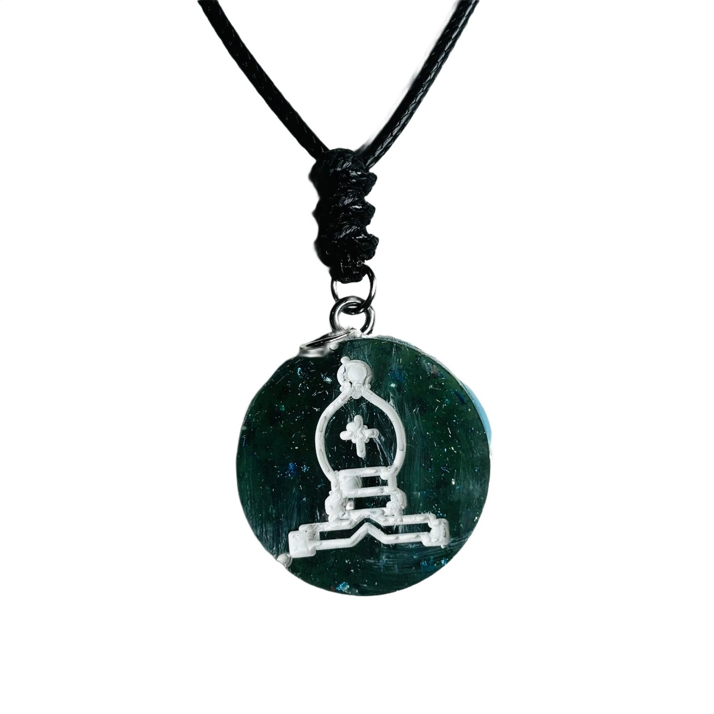 Mystic Blue Bishop - Handmade Resin Chess Necklace