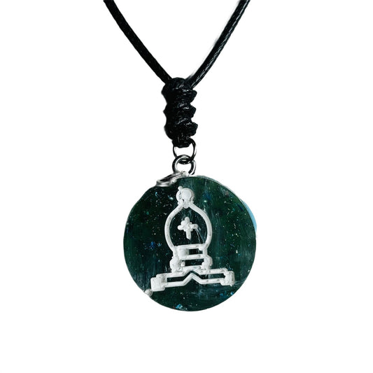 Mystic Blue Bishop - Handmade Resin Chess Necklace