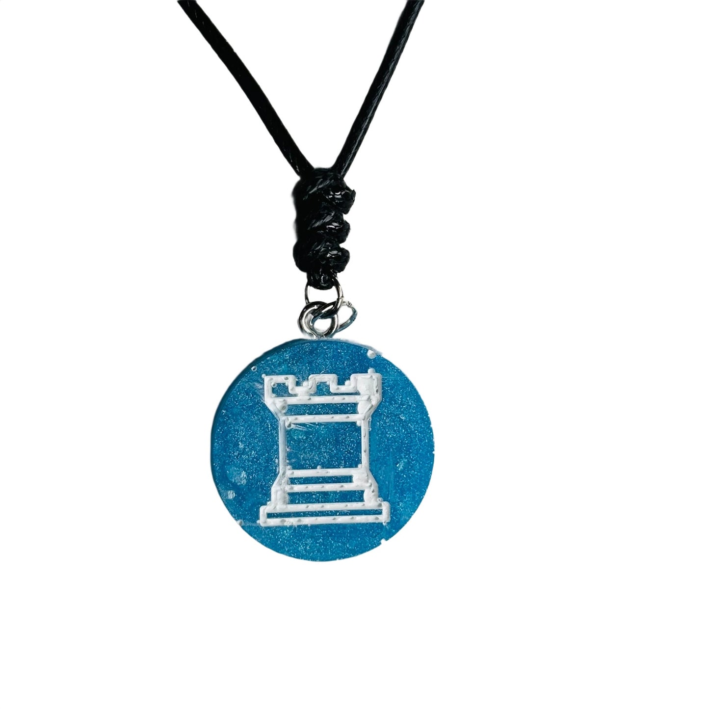 Ice Blue Rook - Handmade Resin Chess Necklace