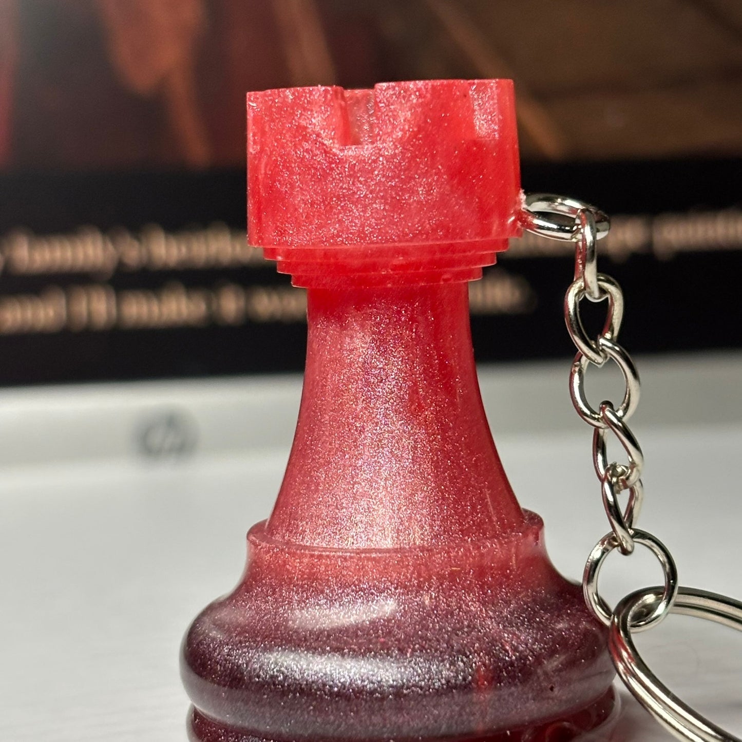 Flamed Top Rook - Handmade Resin Keychain - Large Edition