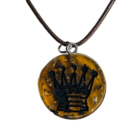 Dark Amber Queen - Handmade Resin Chess Necklace