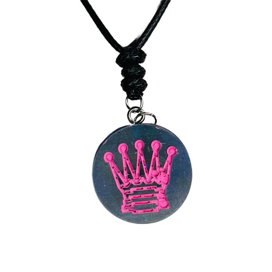 Pink Print Queen - Handmade Resin Chess Necklace
