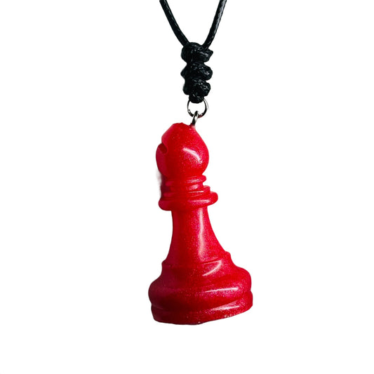 Cherry Red Bishop - Handmade Resin Chess Necklace