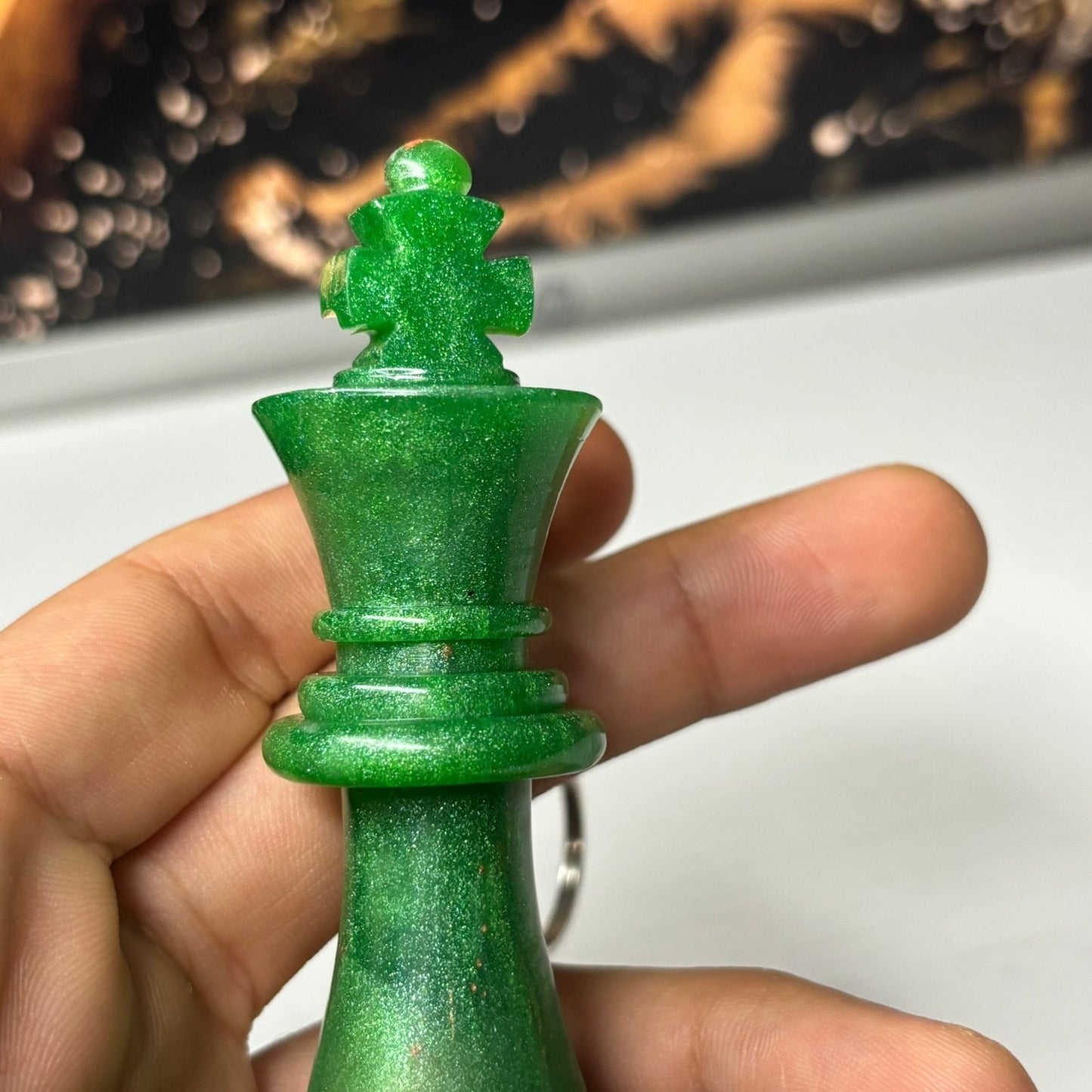 Solid Green King - Handmade Resin Keychain - Large Edition