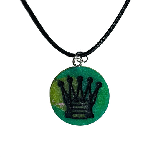Dark Green Queen - Handmade Resin Chess Necklace