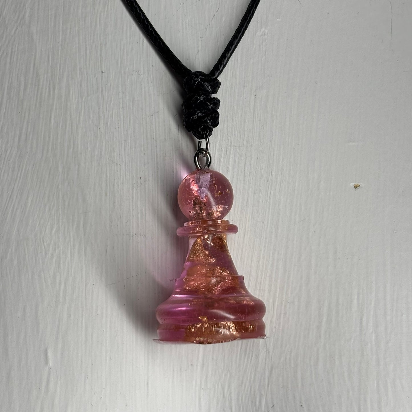 Pink Crystal Pawn - Handmade Resin Chess Necklace