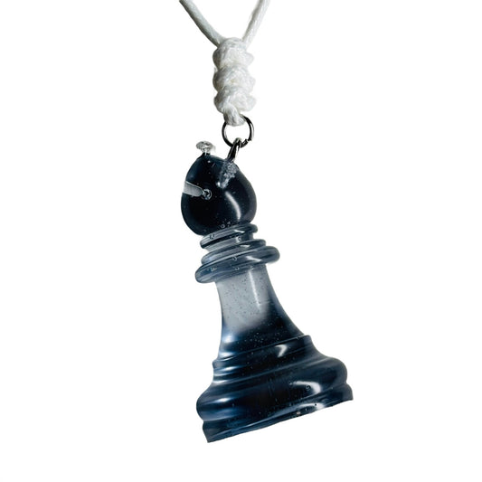 Transparent Blue Bishop - Handmade Resin Chess Necklace