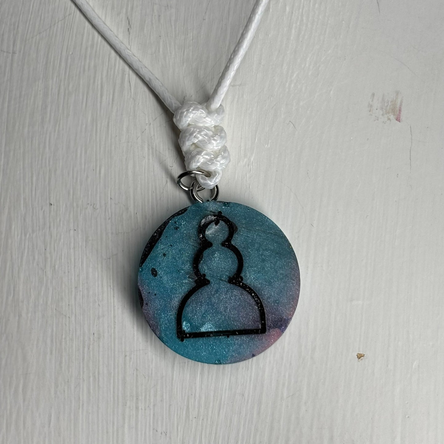 Blue Painted Pawn - Handmade Resin Chess Necklace