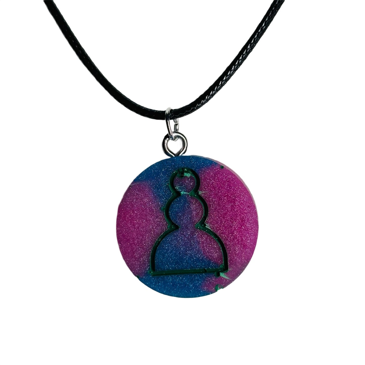 Dark Color Swirl Pawn - Handmade Resin Chess Necklace