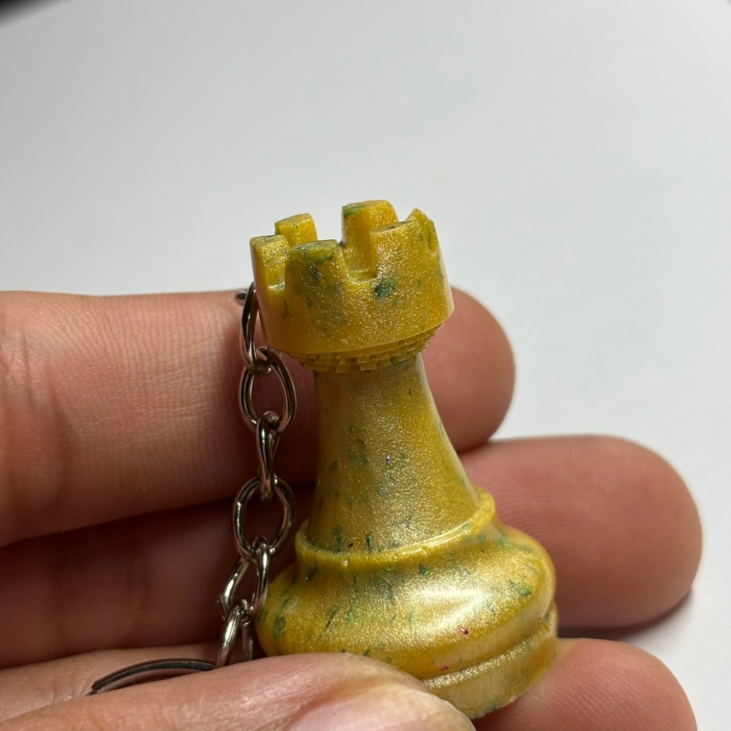 Yellow Emerald Green Rook - Handmade Resin Keychain