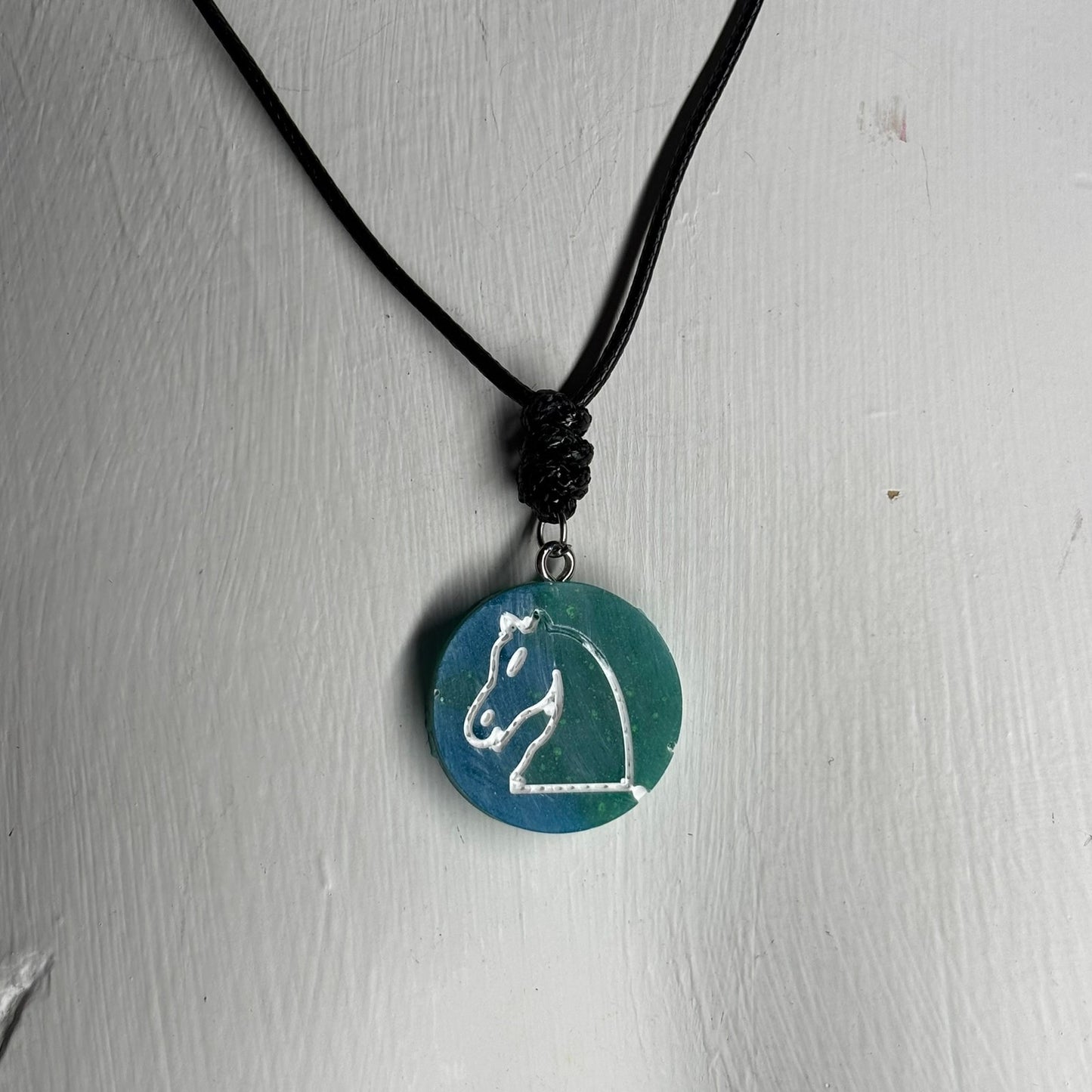 Aqua Green Knight - Handmade Resin Chess Necklace