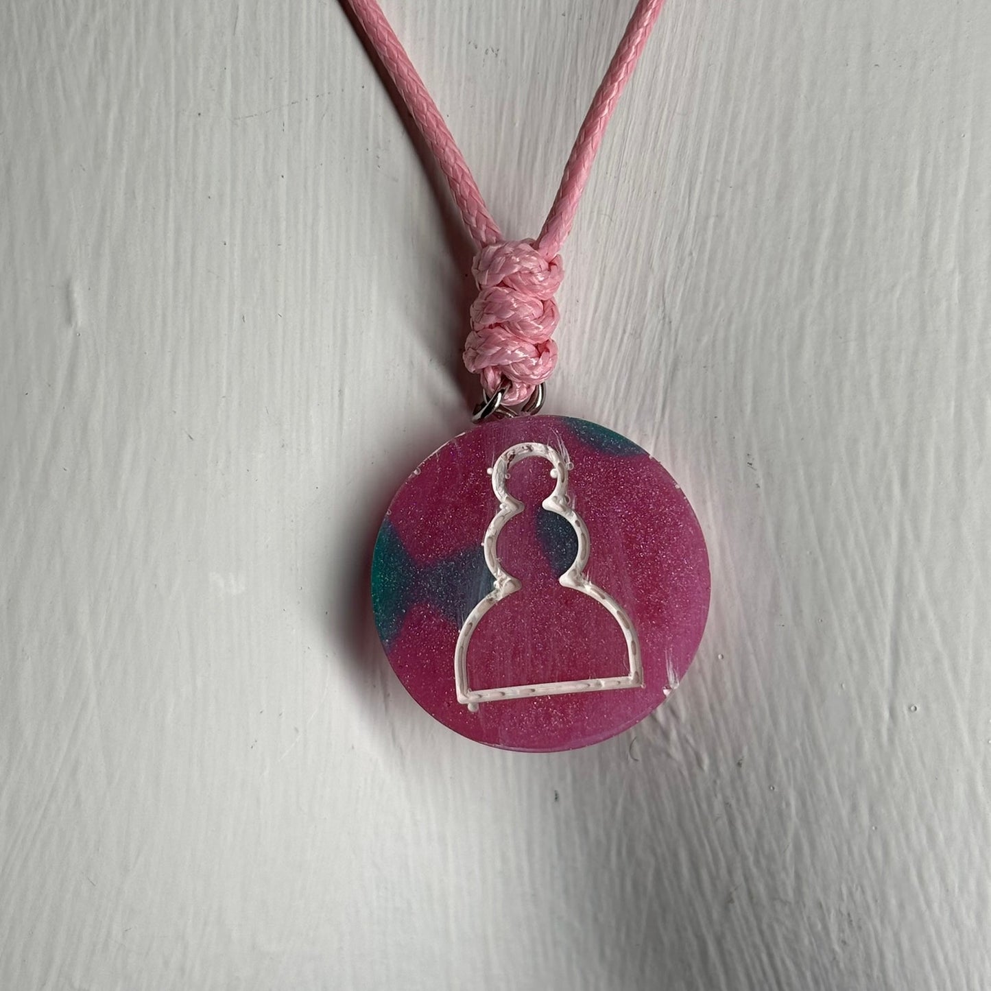 Vibrant Pink Pawn - Handmade Resin Chess Necklace