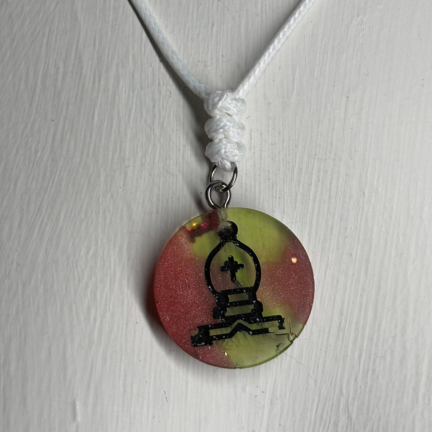 Red/Green Bishop - Handmade Resin Chess Necklace