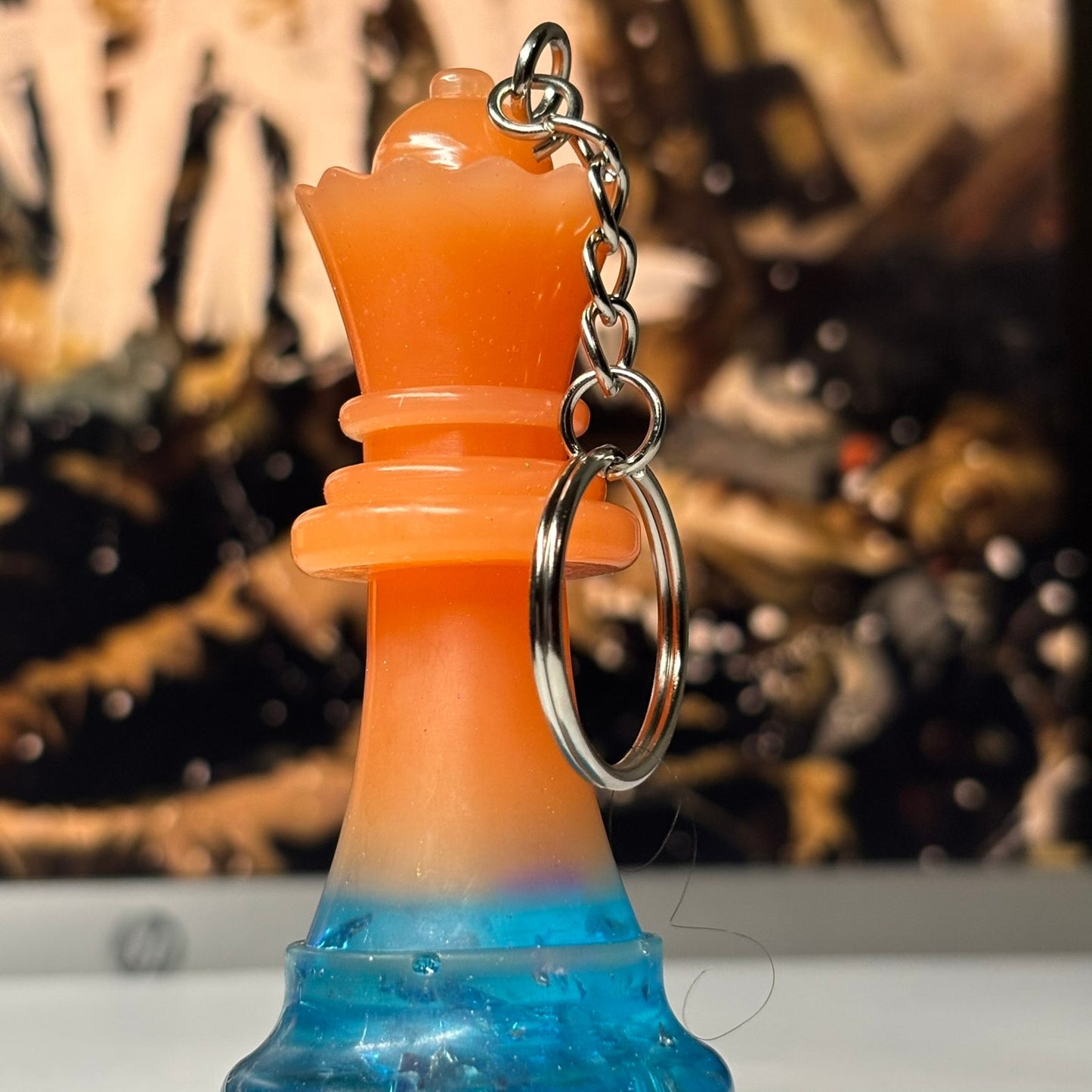 Blue Crystal Bottom Queen - Handmade Resin Keychain - Large Edition