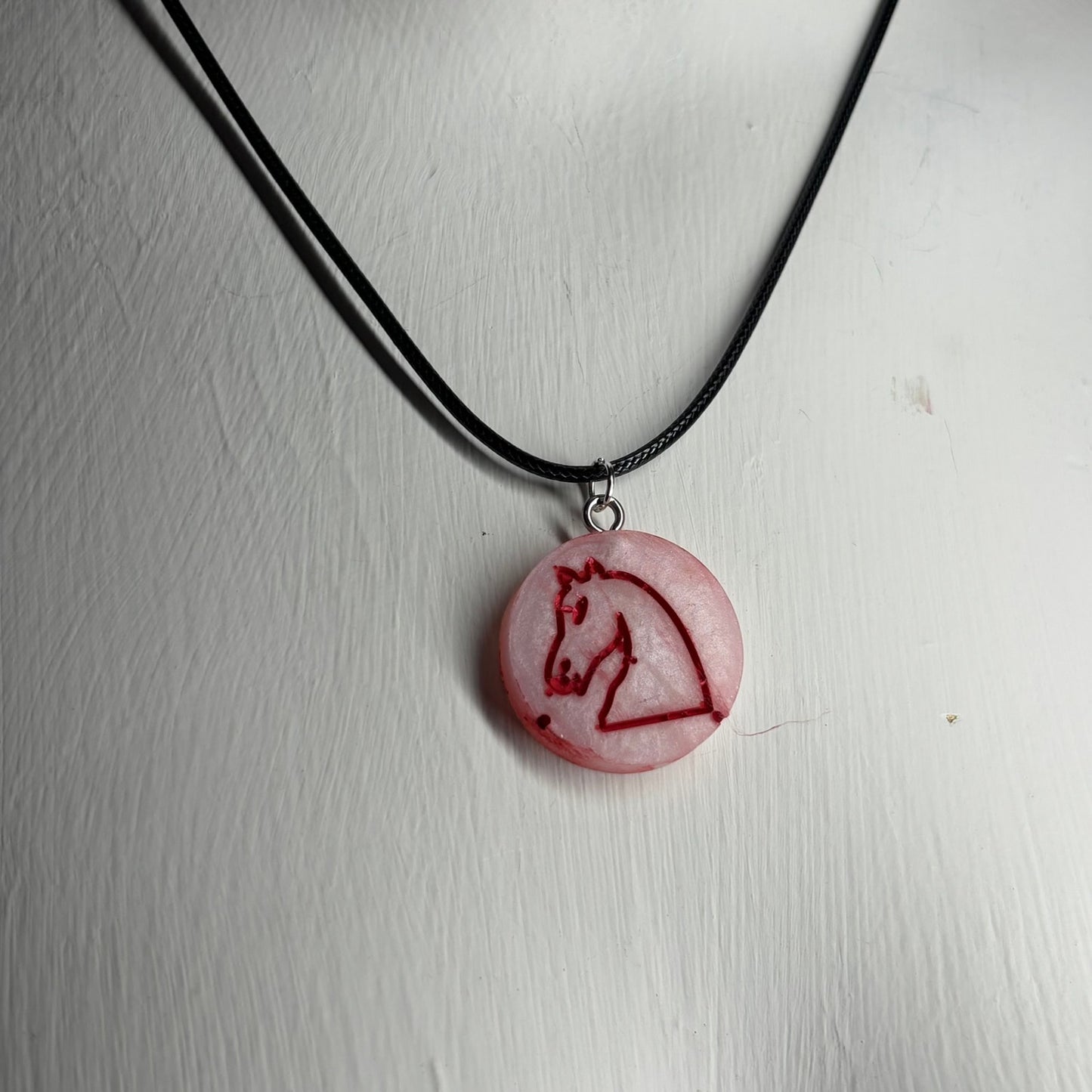 The White/Red Knight - Handmade Resin Chess Necklace