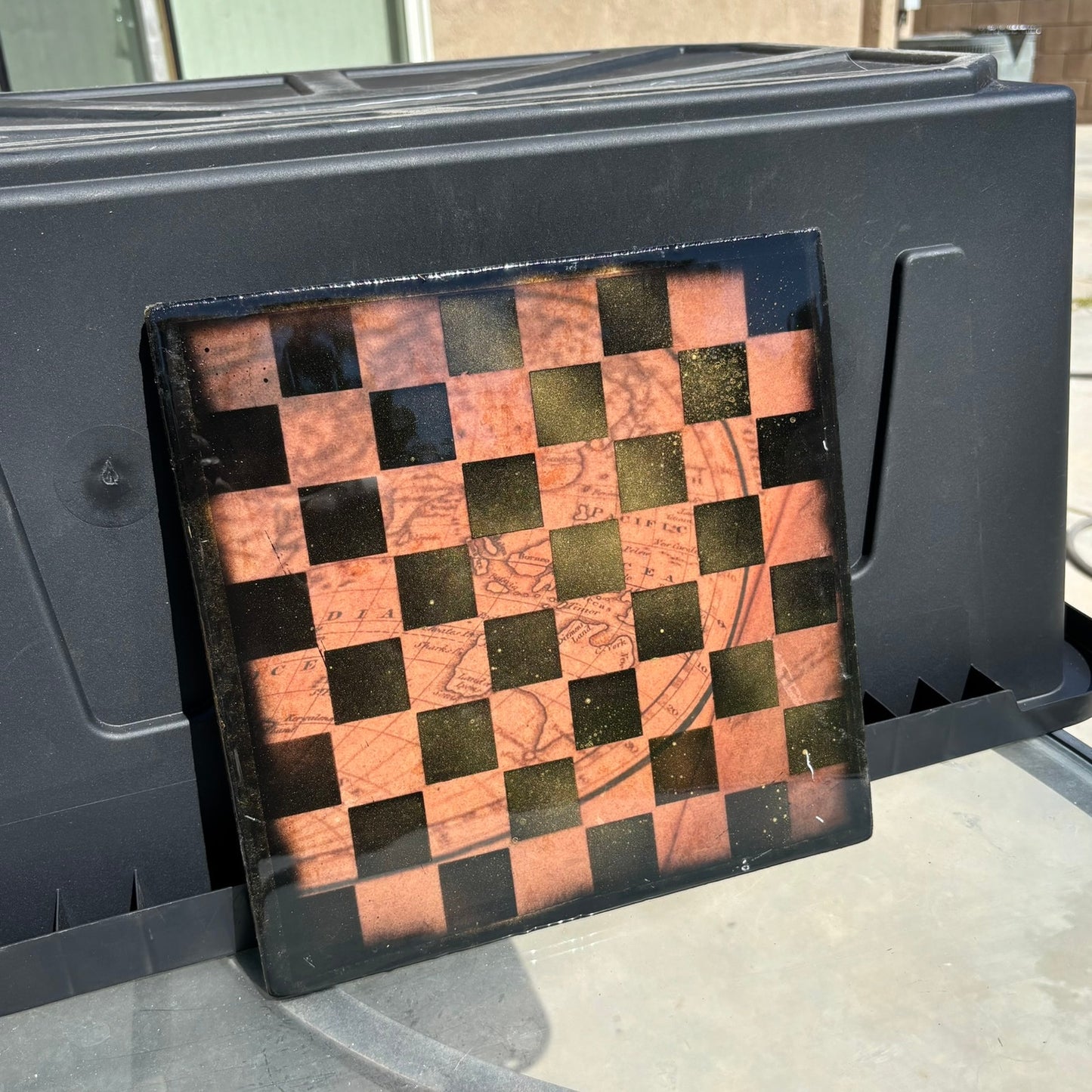 Vintage Map - Resin Coated Chess Board