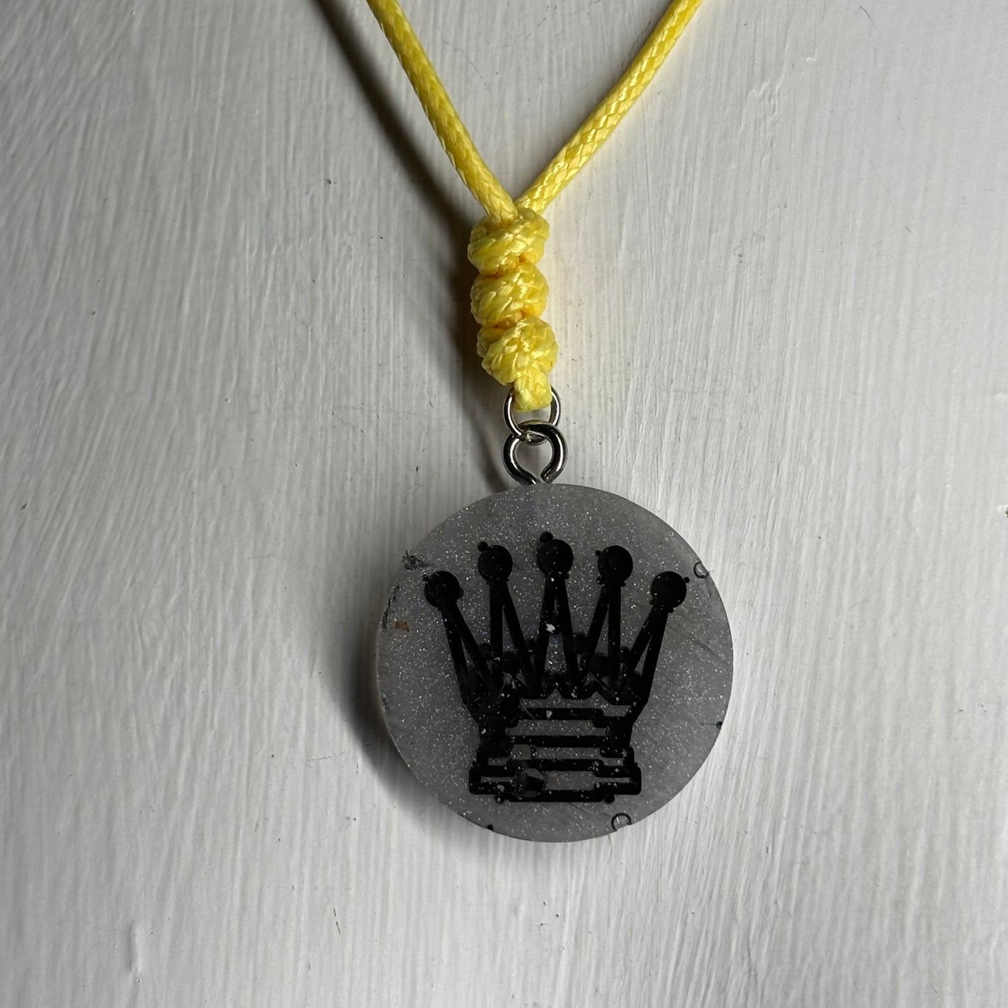 Silver Yellow Queen - Handmade Resin Chess Necklace