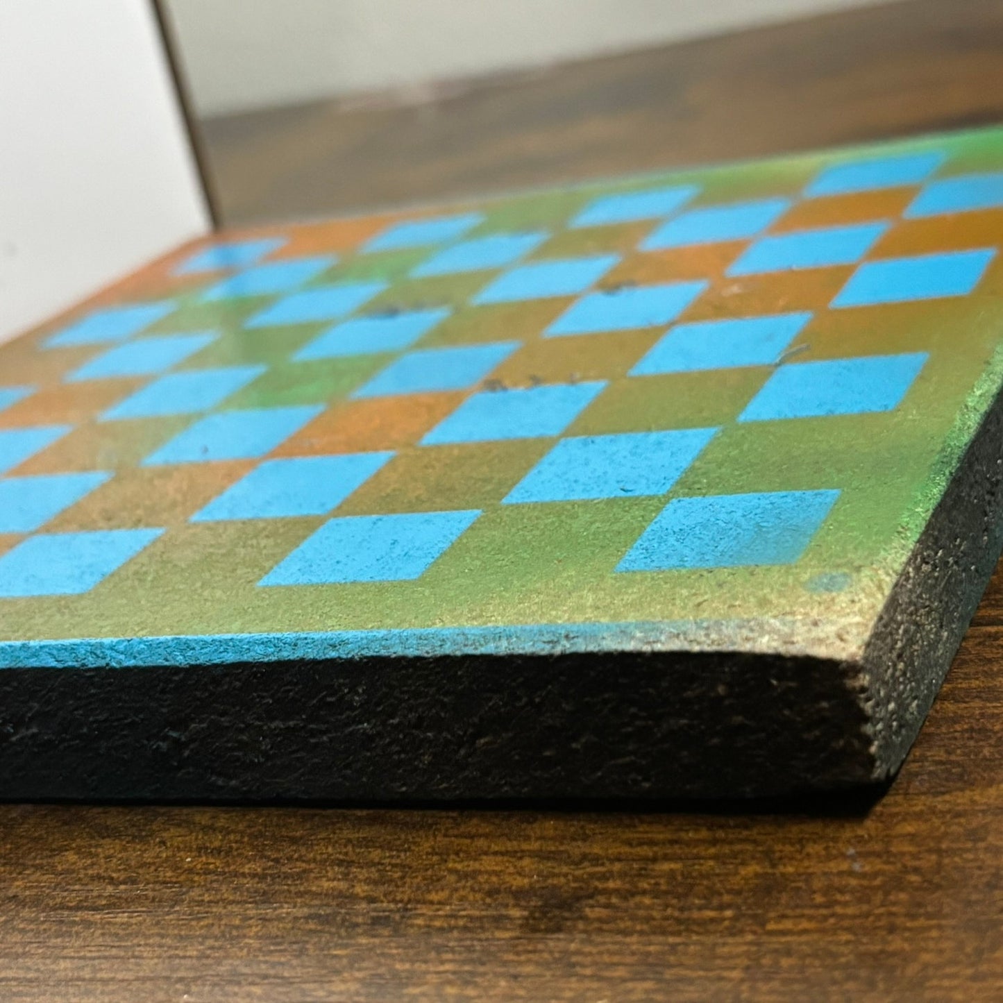 Blue And Dirty Green - Painted Double Sided Chess Board