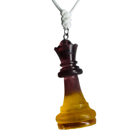 Yellow & Brown Queen - Handmade Resin Chess Necklace