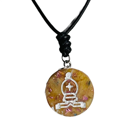 Yellow Crystal Bishop - Handmade Resin Chess Necklace