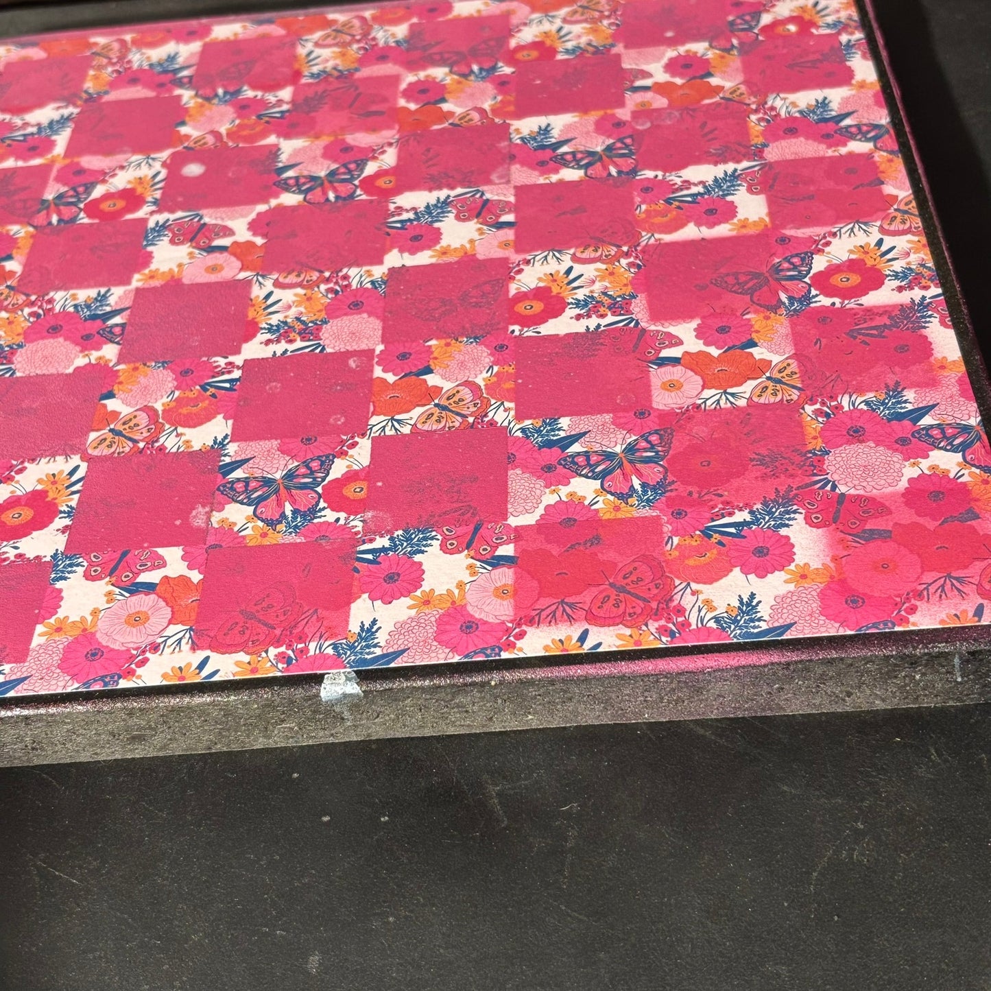 Pink Butterfly Flowers - Scrapbook Chess Board