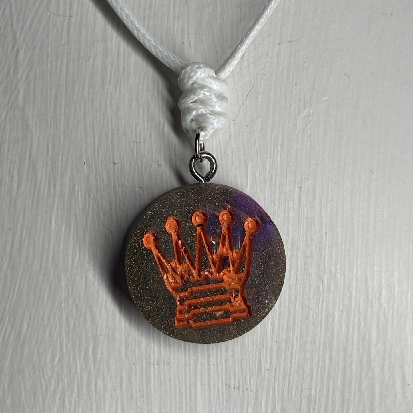 Orange Print Queen - Handmade Resin Chess Necklace