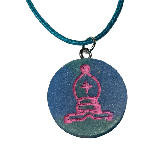 🎁 Blue & Pink Bishop - Handmade Resin Chess Necklace (100% off)
