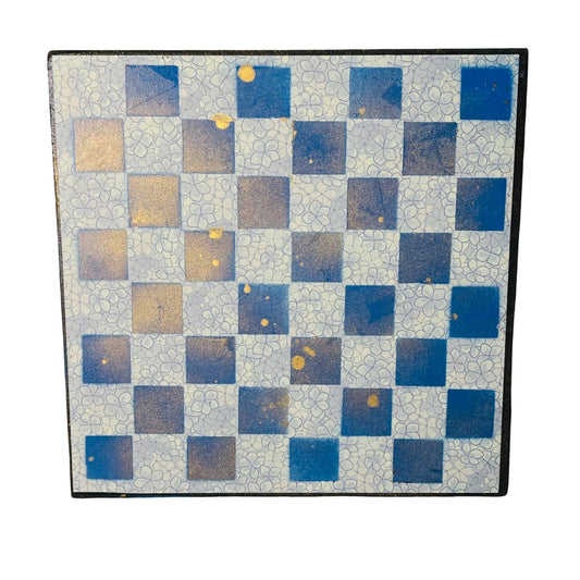 Metallic Blue Flowers - Scrapbook Chess Board