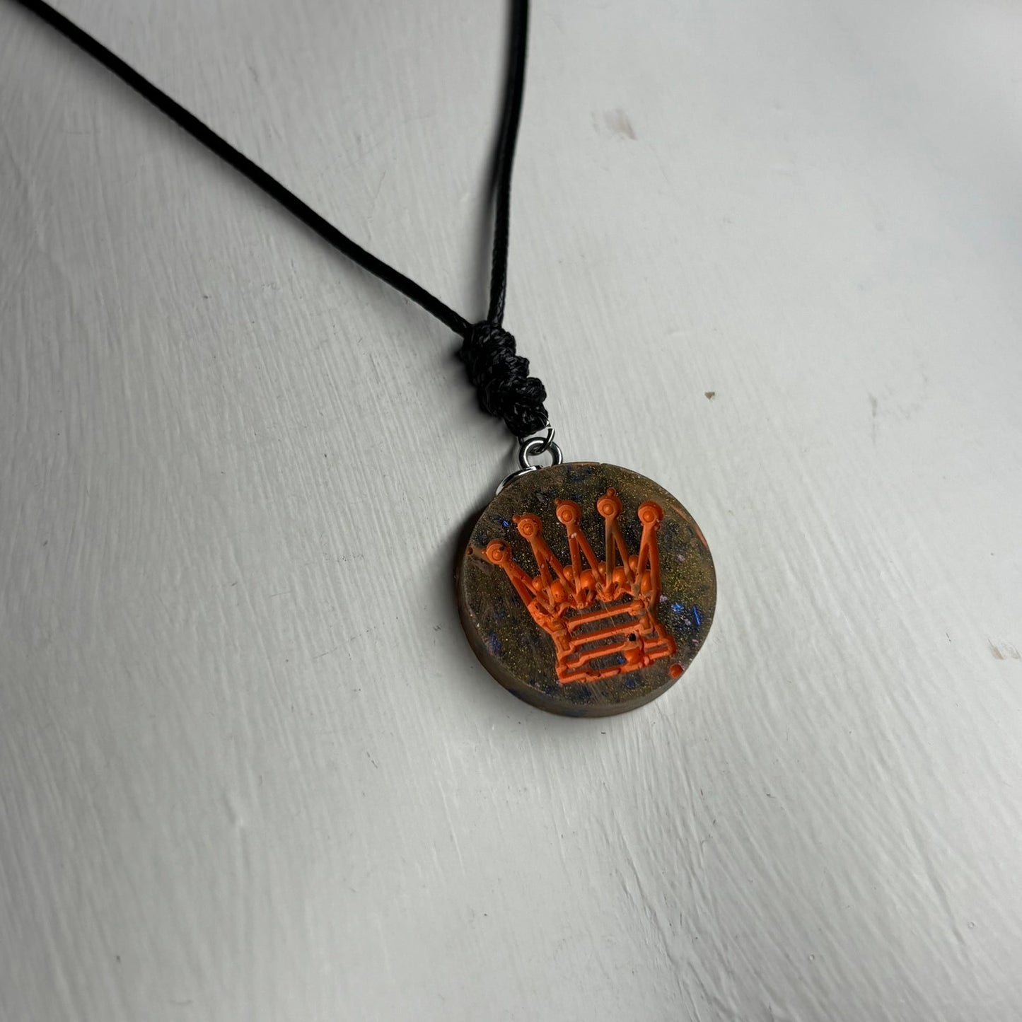 Orange Print Queen - Handmade Resin Chess Necklace