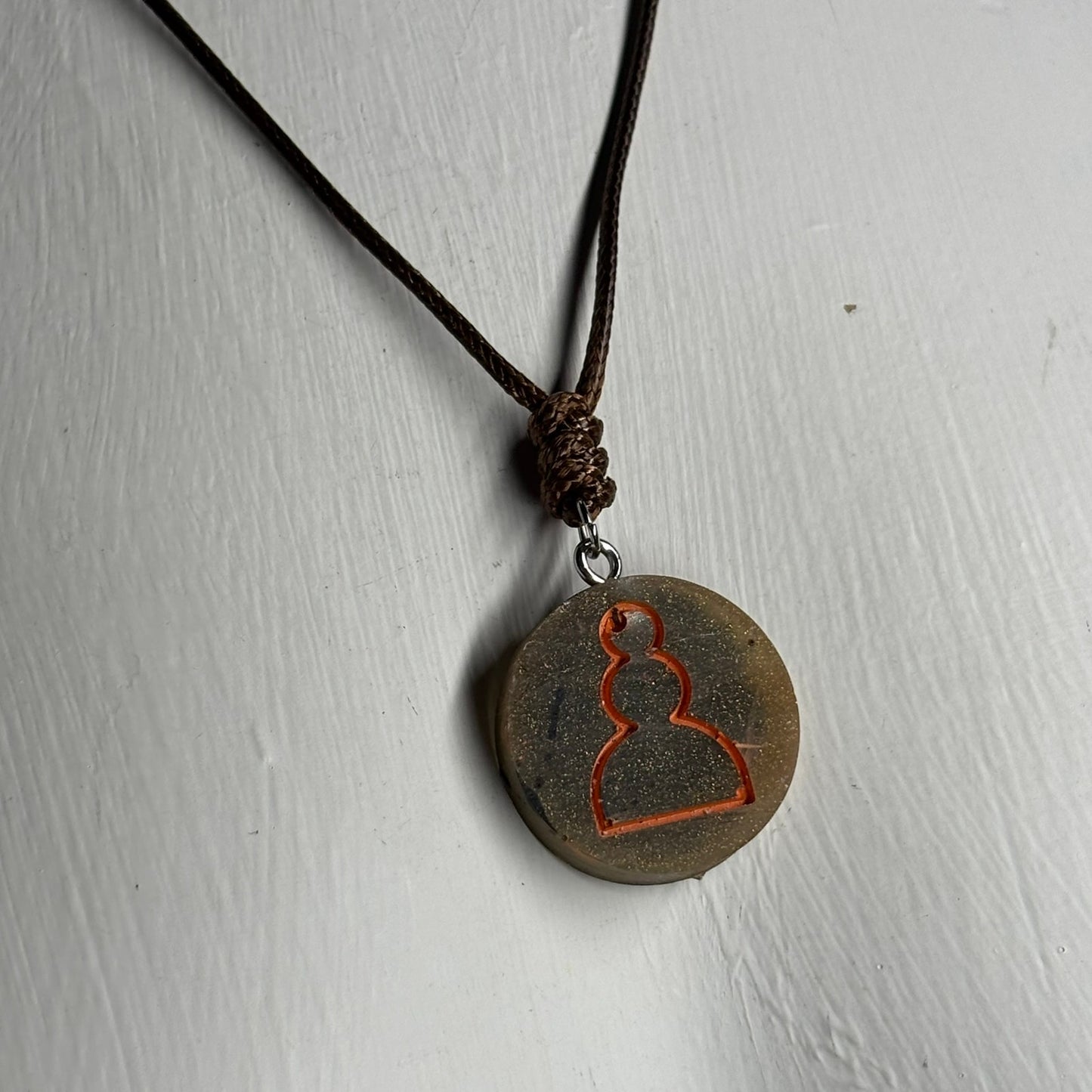 Rustic Orange Pawn - Handmade Resin Chess Necklace