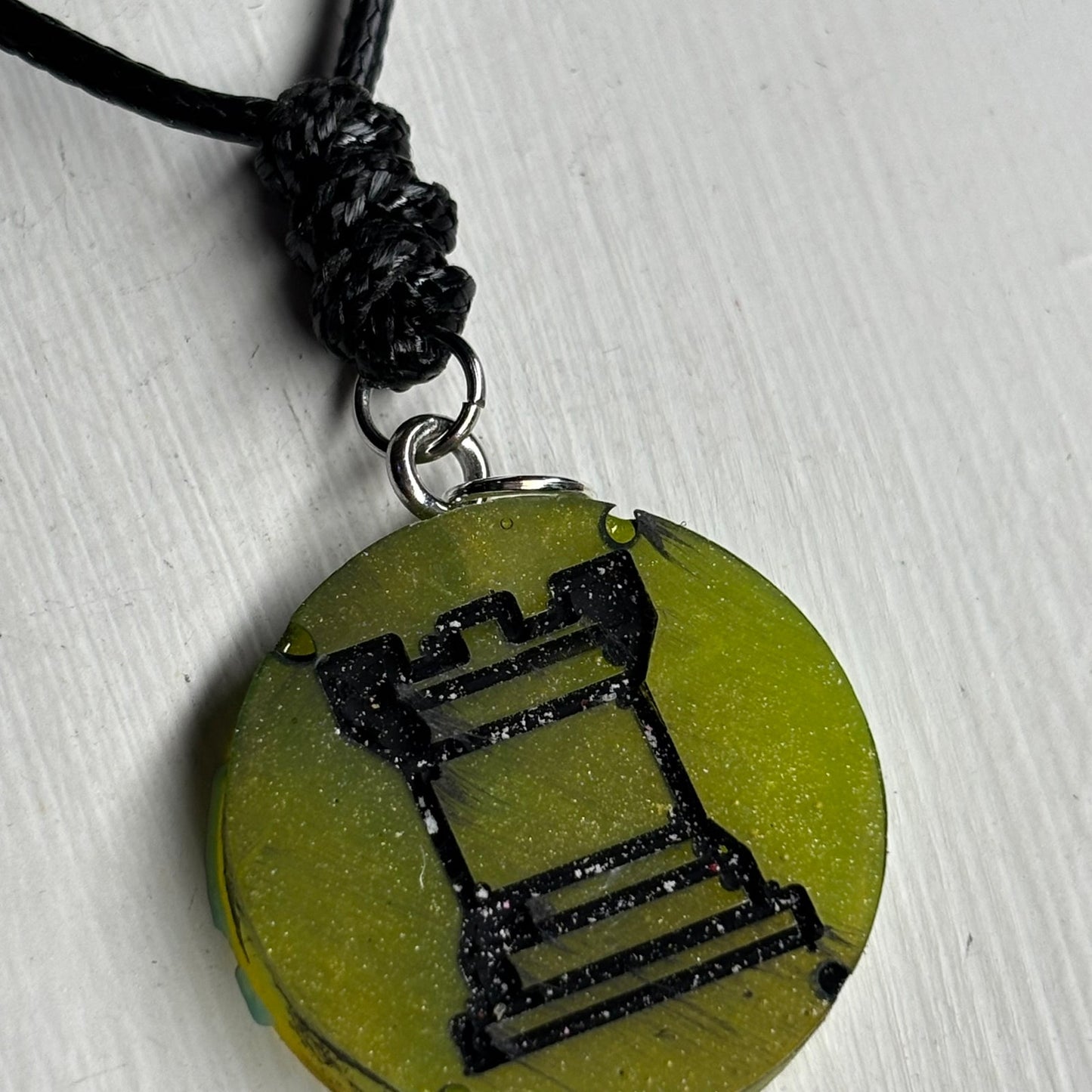 Dark Green Rook - Handmade Resin Chess Necklace