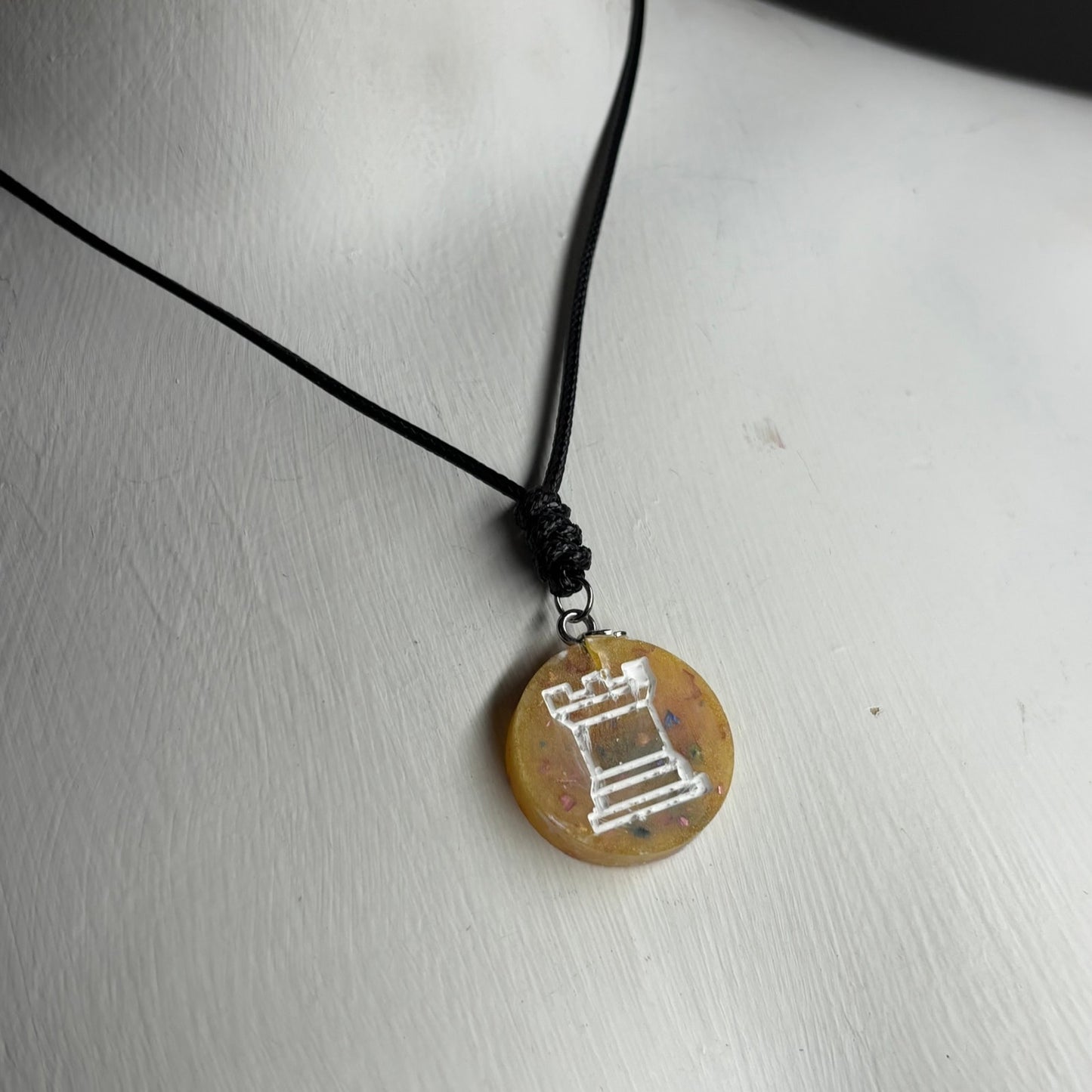 Yellow Crystal Rook - Handmade Resin Chess Necklace