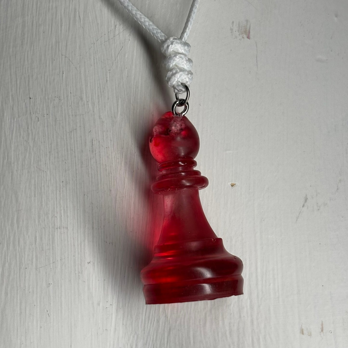 Translucent Red Bishop - Handmade Resin Chess Necklace