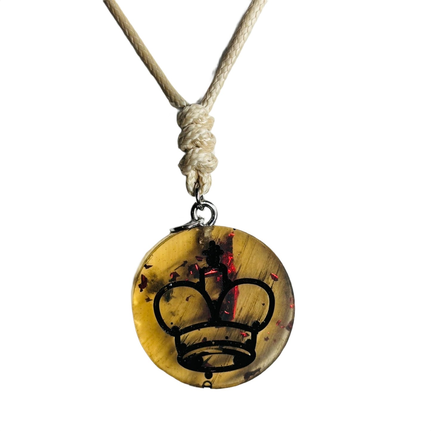 Cream Vintage Yellow King - Handmade Resin Chess Necklace