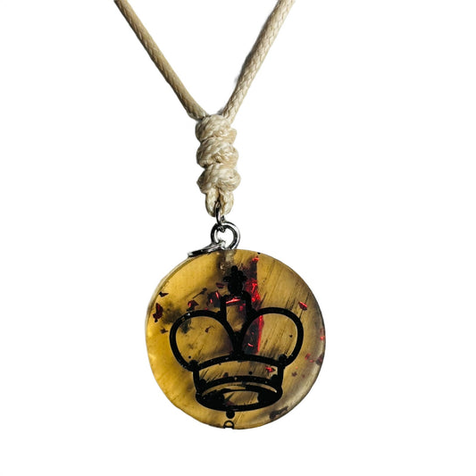 Cream Vintage Yellow King - Handmade Resin Chess Necklace