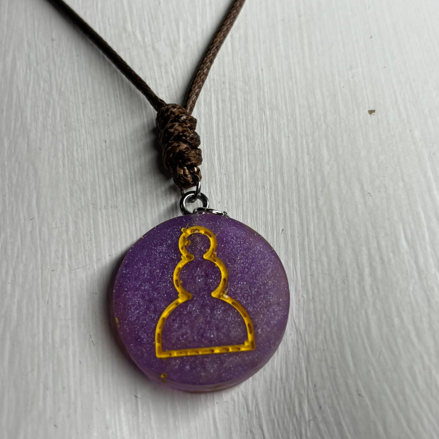 Purple Yellow Pawn - Handmade Resin Chess Necklace
