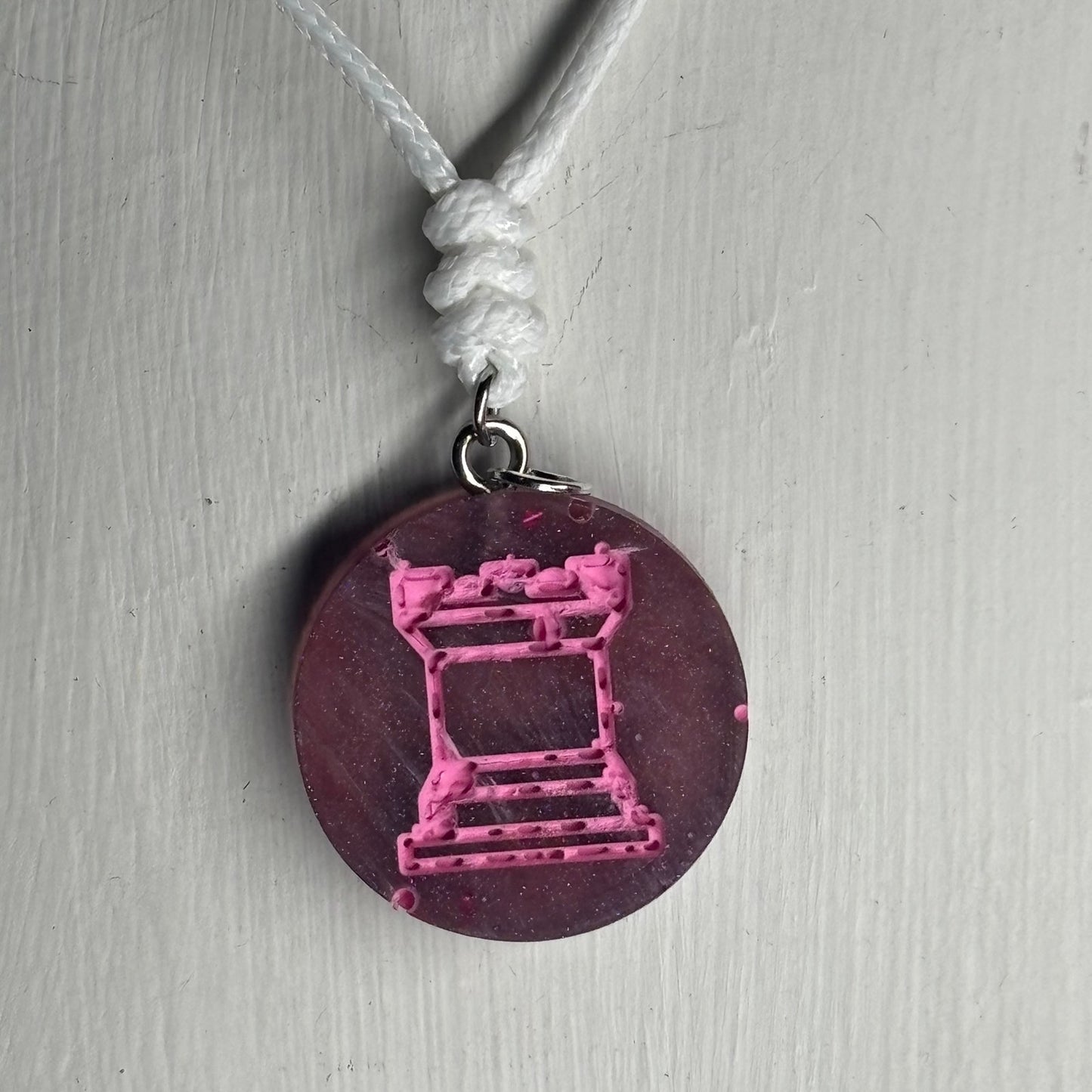 Pink Print Rook - Handmade Resin Chess Necklace