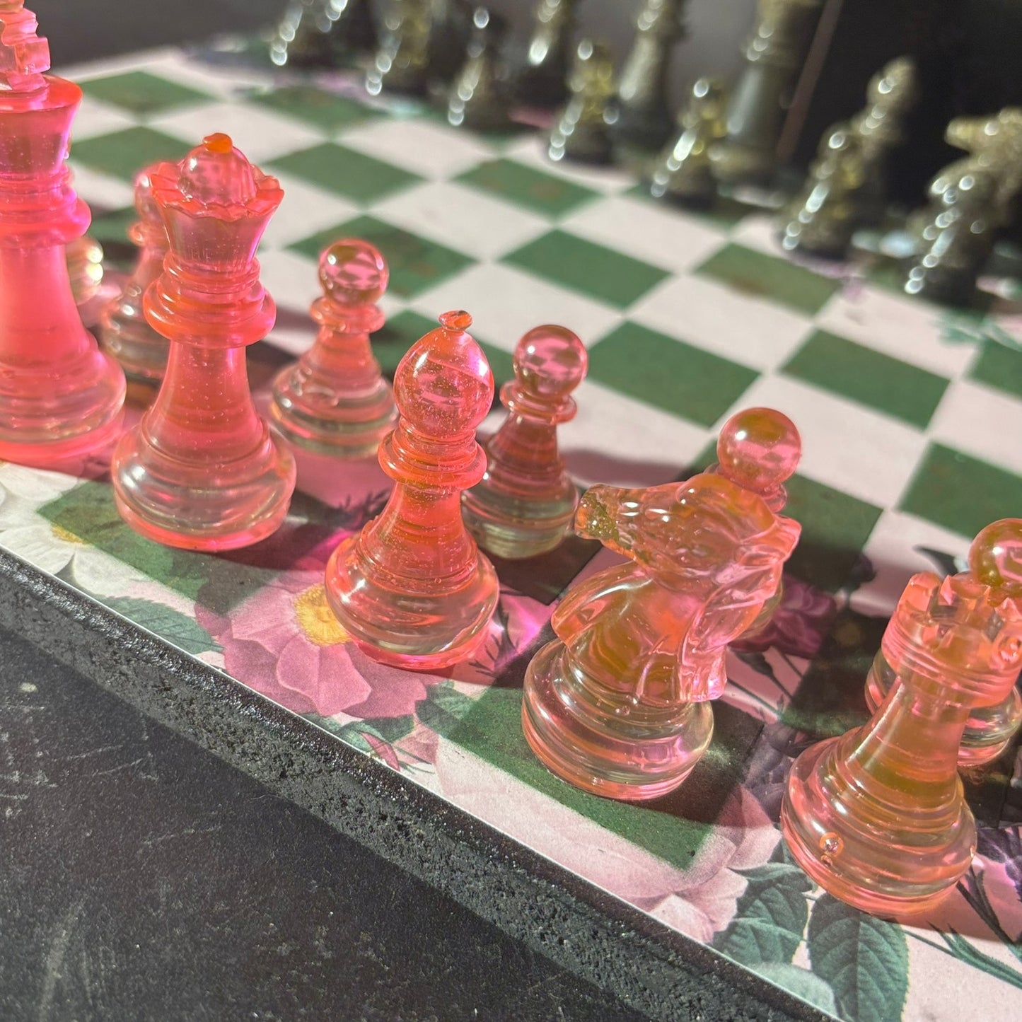 Green Pink Butterfly Flower - Scrapbook Chess Set